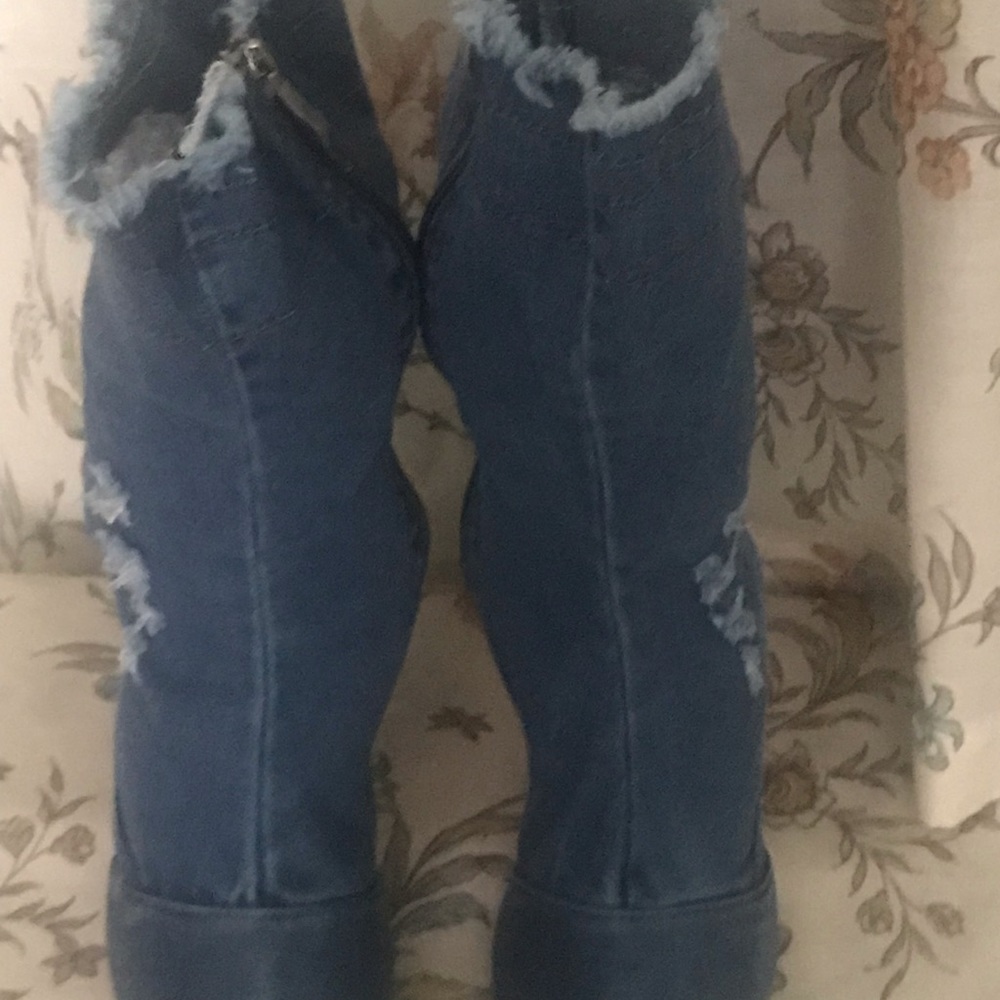 Distressed Denim Booties - Picture 2 of 5